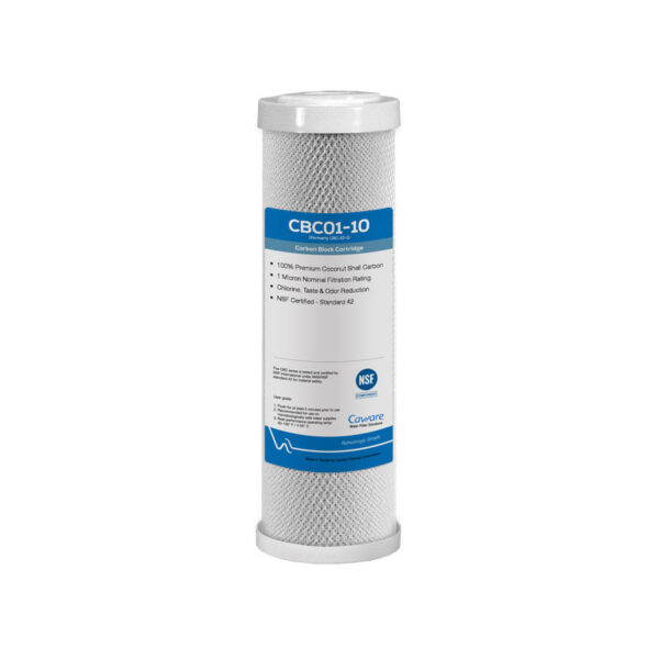 1, 5, or 10 Micron Carbon Block Filter Cartridge, CA Ware 10" x 2-1/2"