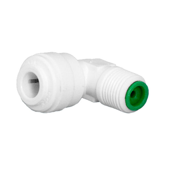 1/8" MPT x 1/4" Quick-Connect Fixed Elbow w/ 36 GPD Flow Restrictor with Green Insert