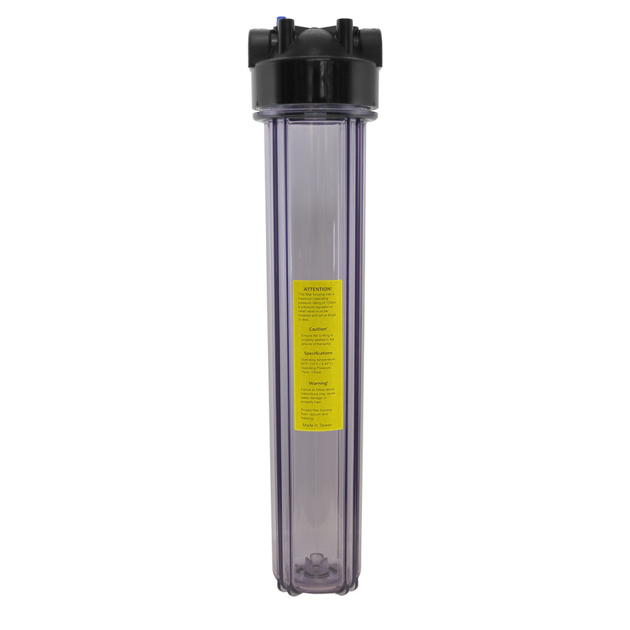20″ Clear Water Filter Housing w/ 3/4″ Ports & Pressure Release (Accepts 20″ x 2.5″ Cartridges) by Global Solutions