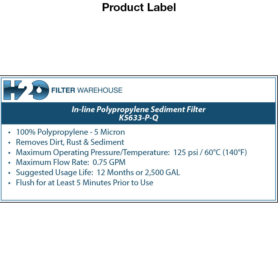 H2O Filter Warehouse 11" x 2-1/2", 5 Micron Polypropylene Inline Filter w/ 1/4" Quick-Connect Fittings - Image 2