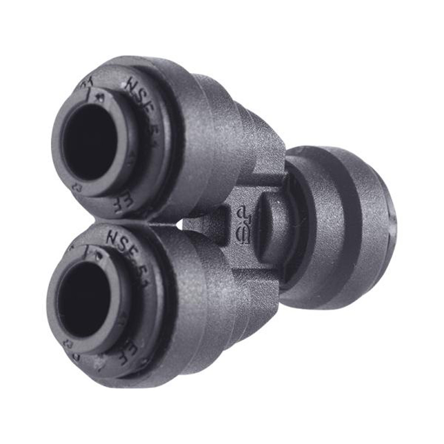 John Guest 1/4″ Y-Fitting, 2 Way Divider (Black Polypropylene)