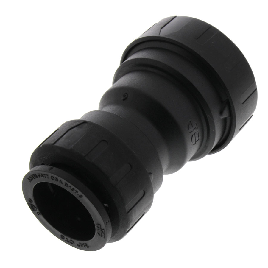 1" x 3/4" John Guest CTS Connector (OD) to Reduce Union (Black Polypropylene)