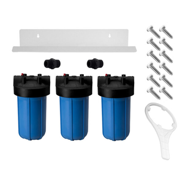 Triple Full Flow/BB Sediment Filter Housing Kit, 10" x 4-1/2" Blue