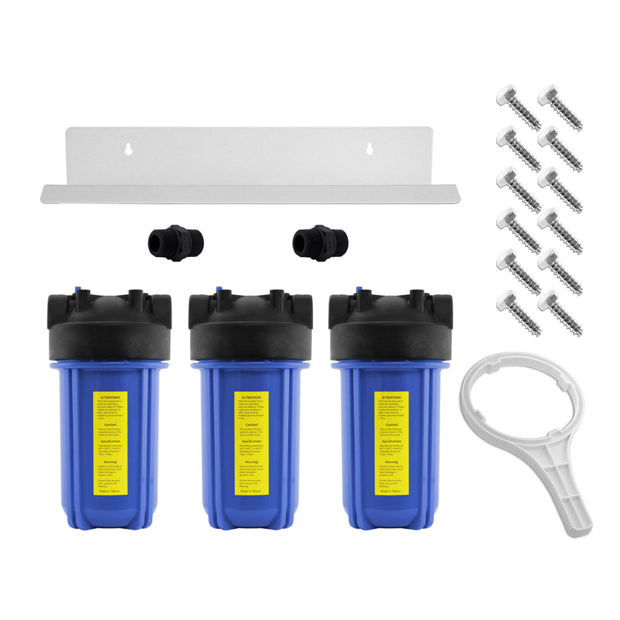 Triple Full Flow/BB Sediment Filter Housing Kit (10" x 4-1/2" Blue)
