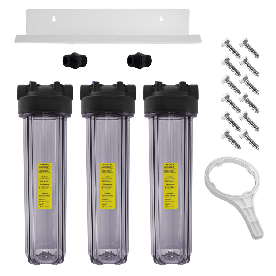 Clear Sediment Filter Housing Kit, Triple 20" x 4-1/2" Full Flow/BB