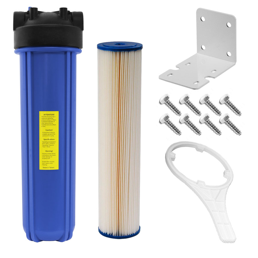 UV Light Sterilizer 1" Ports System: 20" x 4-1/2" Blue 5 Micron Sediment Filter Kit