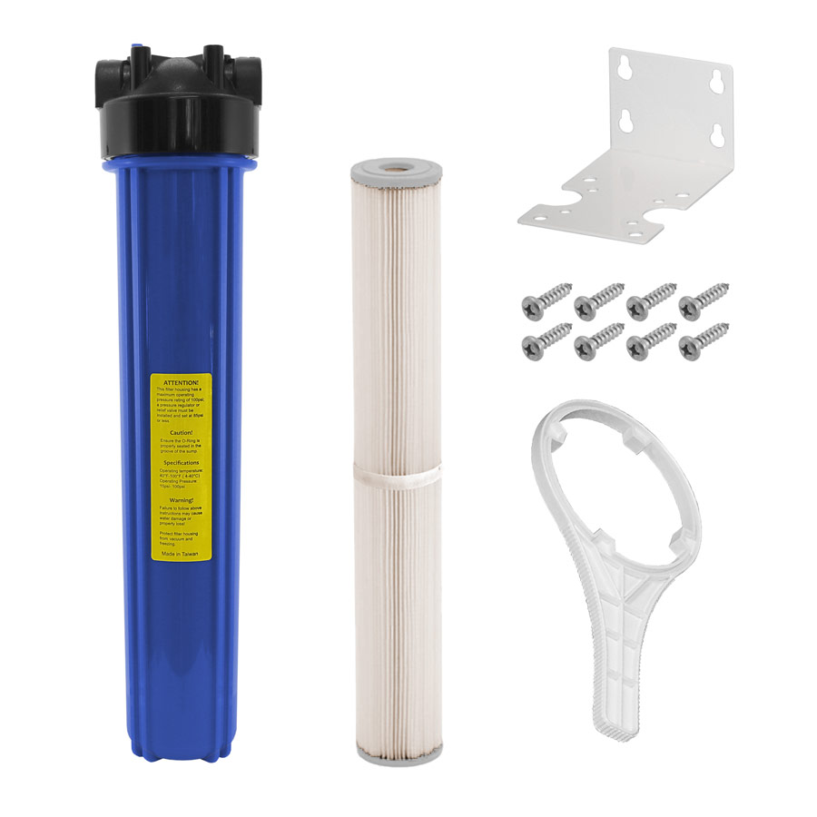 Ultraviolet Sterilizer 3/4" Ports System: 20" x 2-1/2" Blue 5 Micron Sediment Filter Kit