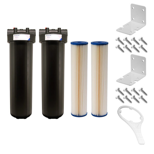 UV Light Sterilizer 1" Ports System: Dual 20" x 4-1/2" Black 5 Micron Sediment Filter Kit