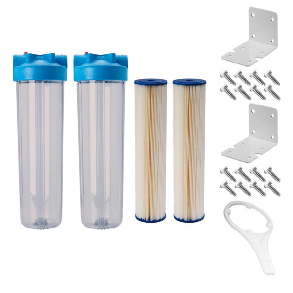 UV Sterilizer 1" Ports System: Dual 20" x 4-1/2" Clear 5 Micron Sediment Filter Kit