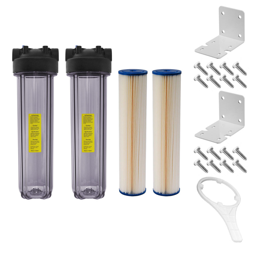 UV Light Sterilizer 1" Ports System: Dual 20" x 4-1/2" Clear 5 Micron Sediment Filter Kit