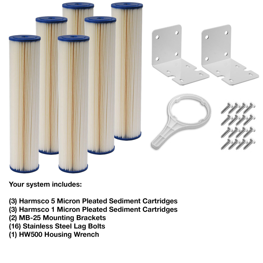 Non-Backwashing Whole House Carbon Water Filter (20" Full-Flow Housings Sediment Pre & Post Filters & 1" Ports) - Image 3